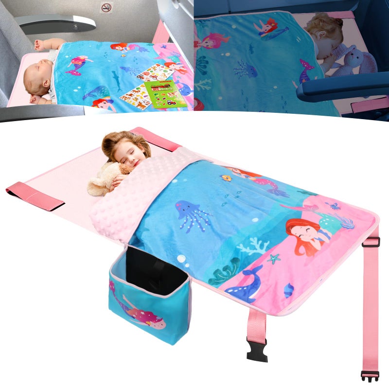 Gocozy Toddler Airplane Bed with Blanket Airplane Seat Extender for Kids Travel Essentials for Kids Mermaid - Image 2