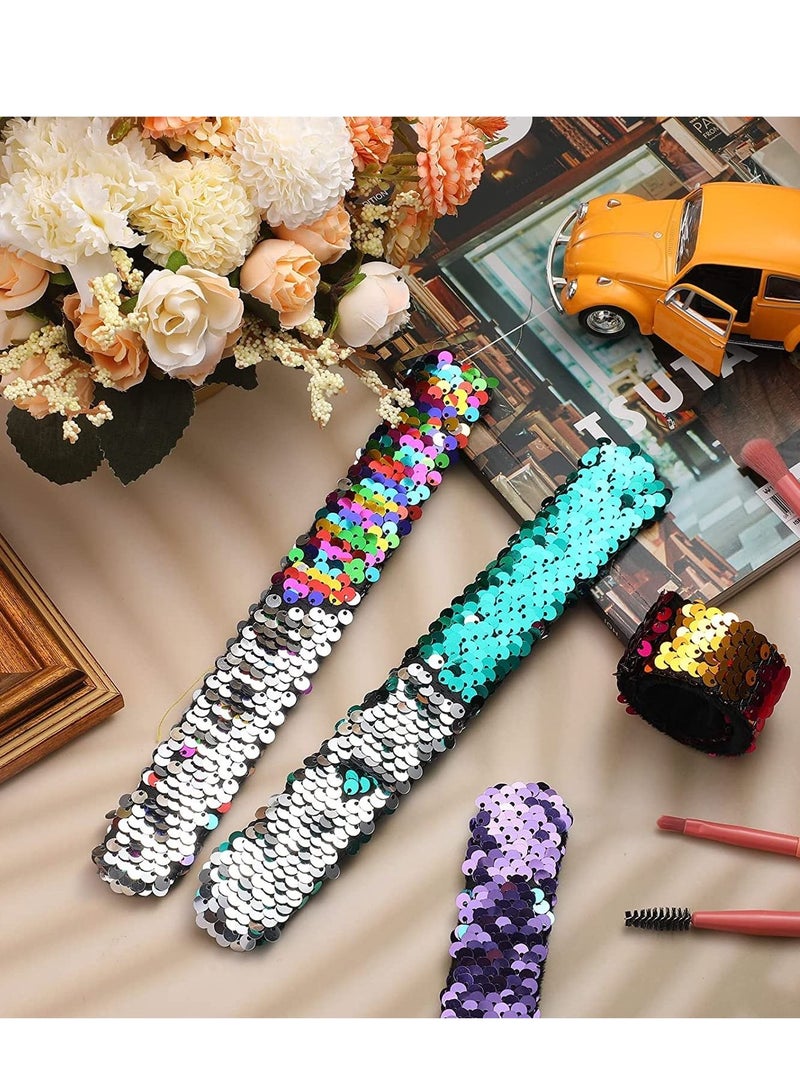 SYOSI 4 Pcs Slap Bracelet Kids Sequin Mermaid Flip Wristband Birthday Party Favors - Image 3