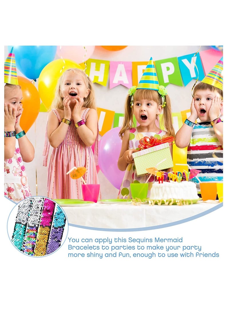 SYOSI 4 Pcs Slap Bracelet Kids Sequin Mermaid Flip Wristband Birthday Party Favors - Image 2