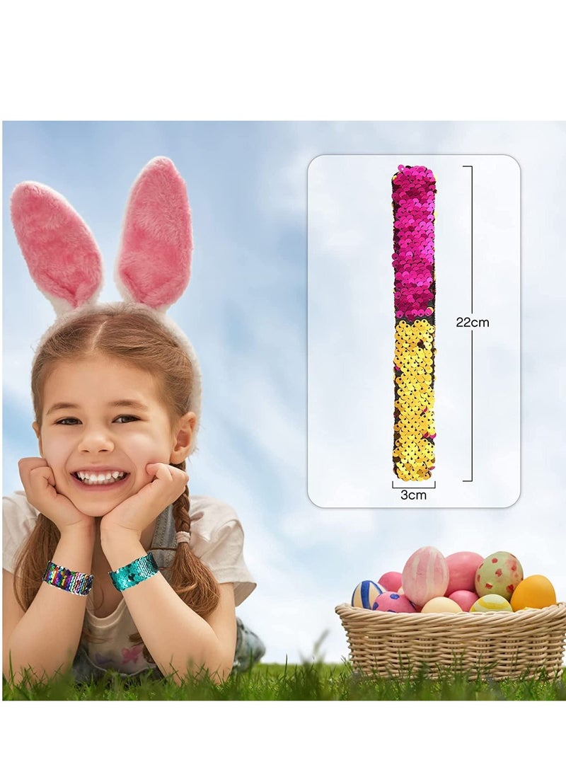 SYOSI 4 Pcs Slap Bracelet Kids Sequin Mermaid Flip Wristband Birthday Party Favors - Image 4