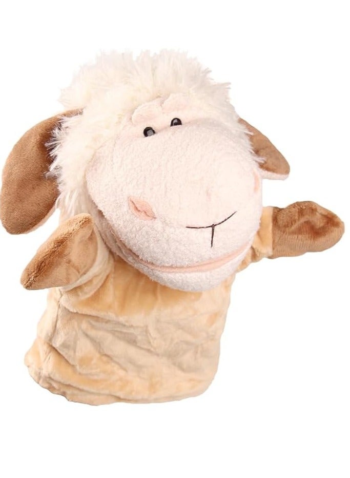 دمية يد حيوانات المزرعة من القطيفة الناعمة مع فم واذرع متحركة لسرد القصص ولعب الادوار والتدريس في مرحلة ما قبل المدرسة، دمية التعلم التفاعلي للاصدقاء، هدية عيد ميلاد تعليمية وممتعة (خروف) - Image 1