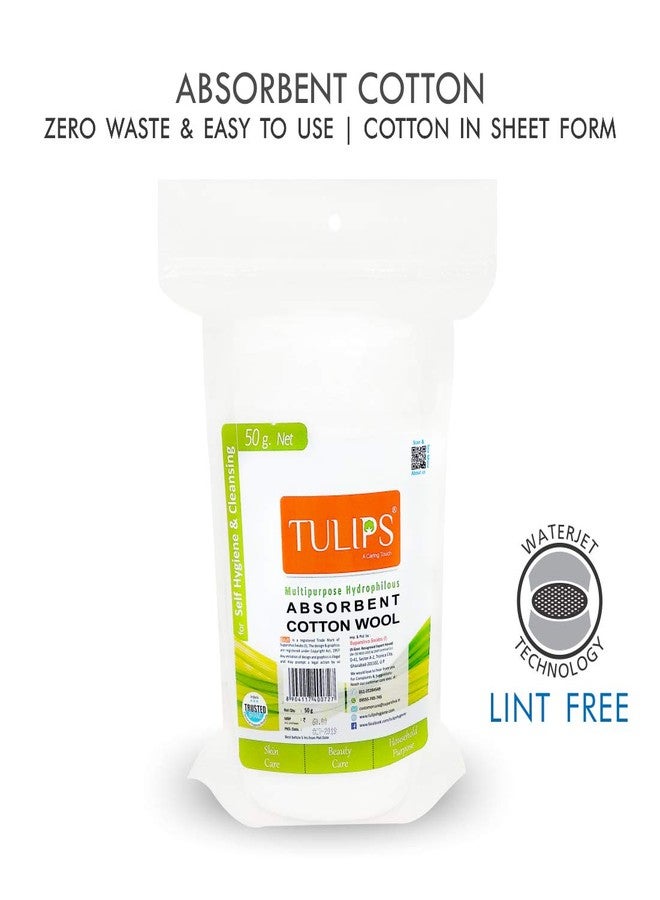 Tulips Absorbent Soft Cotton Wool/Roll for Makeup Remover, Beauty, Adult & Baby Care Disposable Cotton (50gm Pack of 4) - Image 2