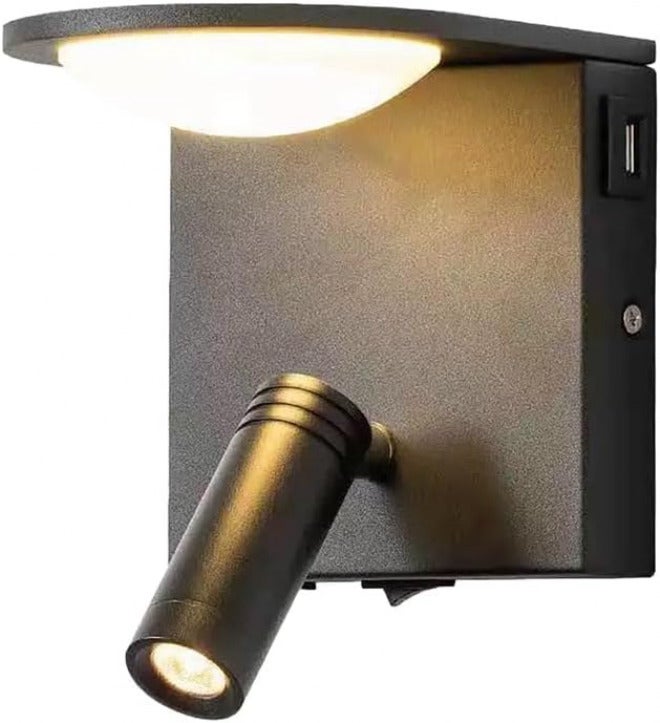 LED Wall Mount Reading Light Bedside Sconce with Switch, USB Charging Port, 350°+90° Rotation Spotlight, 3000K Sconces Lighting Fixture for Living Room Bedroom Headboard(White) (Black) - Image 1