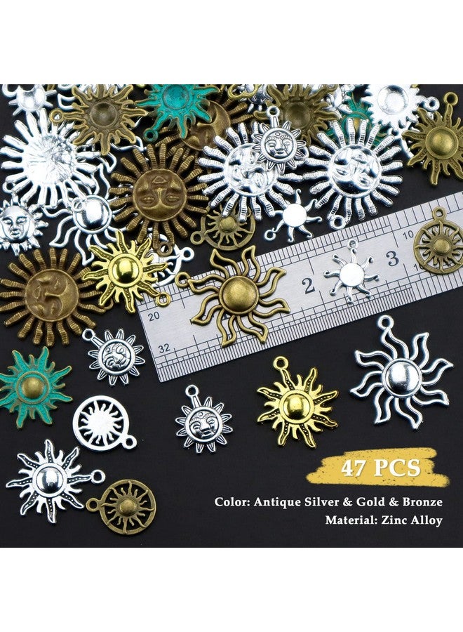 جيالي 42 قطعة من حلي الشمس السماوية بألوان ذهبية فضية برونزية عتيقة مختلطة، قلادات ابتسامة الشمس DIY لصنع القلائد والأساور والمجوهرات - Image 2