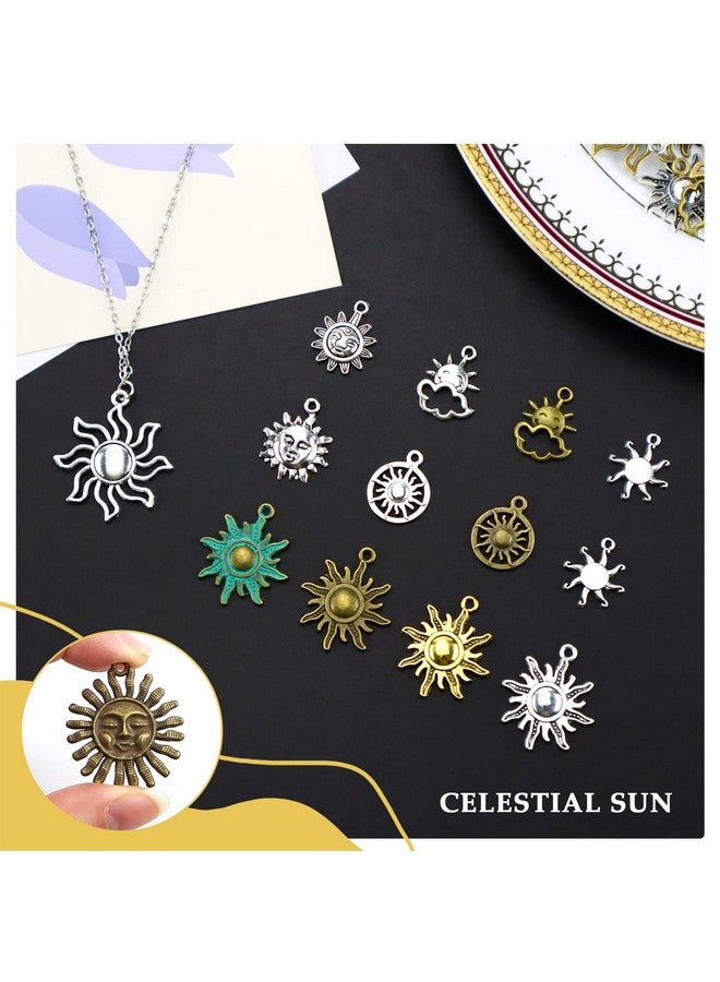 جيالي 42 قطعة من حلي الشمس السماوية بألوان ذهبية فضية برونزية عتيقة مختلطة، قلادات ابتسامة الشمس DIY لصنع القلائد والأساور والمجوهرات - Image 3