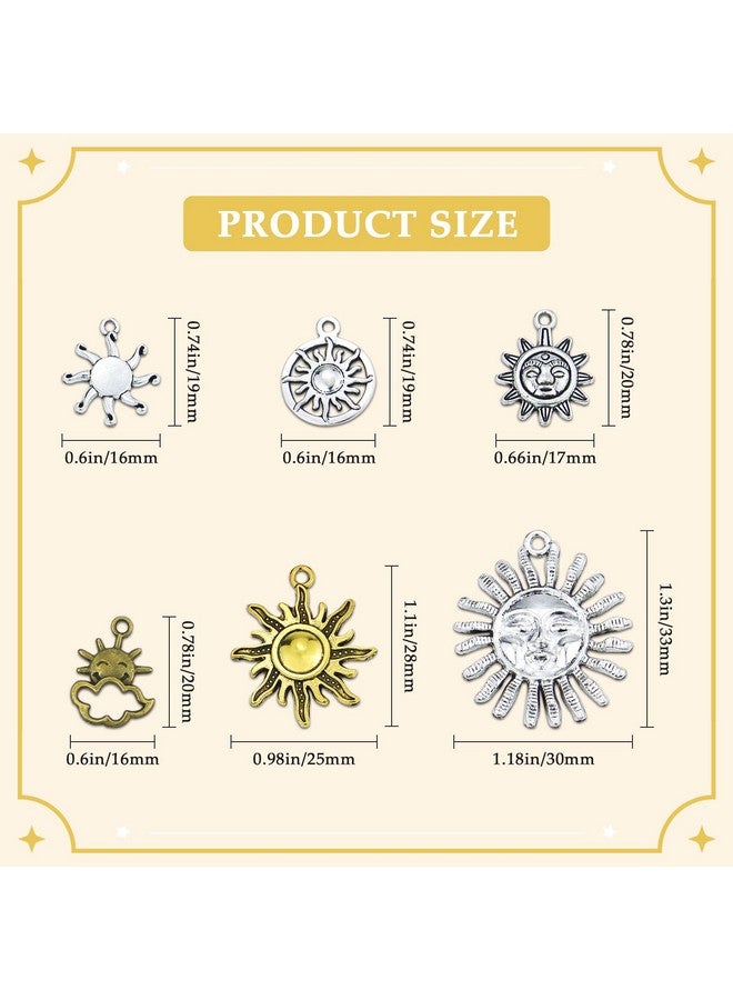 جيالي 42 قطعة من حلي الشمس السماوية بألوان ذهبية فضية برونزية عتيقة مختلطة، قلادات ابتسامة الشمس DIY لصنع القلائد والأساور والمجوهرات - Image 1