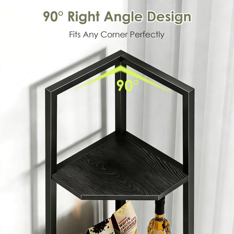 VECELO 6 Tier Corner Shelf 69 Inch Industrial Bookshelf with Metal Frame, Multipurpose Tall Plant Stand with Opening Display Shelves for Living Room, Bedroom, Home Office, Small Space, Black - Image 3
