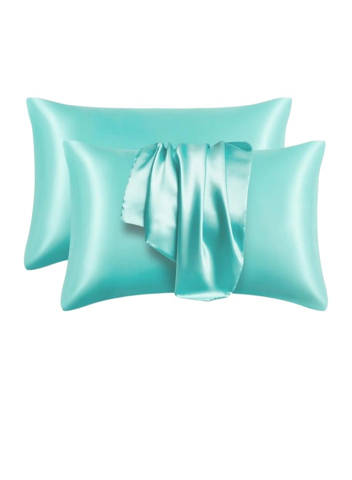 Silk Pillowcase, Comfortable Super Soft Pillow Cover, Elegant Design Fade Resistant Pillow Slip, Easy To Clean Washable Pillow Cases For For Hair And Skin, (2pcs, Sky Blue) 