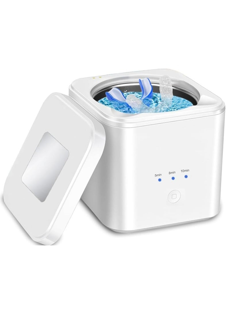 AROAQ 2 IN 1 Ultrasonic Jewelry Cleaner 45kHz Professional Portable Ultrasonic Retainer Cleaner Machine for Dentures with 2UV-Light and 3 Time Mode for Retainer  Mouth Guard  Watch  Ring -Home and Travel Use 190ML - Image 1