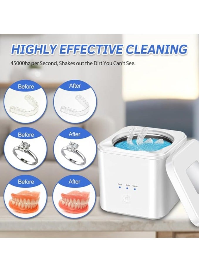 AROAQ 2 IN 1 Ultrasonic Jewelry Cleaner 45kHz Professional Portable Ultrasonic Retainer Cleaner Machine for Dentures with 2UV-Light and 3 Time Mode for Retainer  Mouth Guard  Watch  Ring -Home and Travel Use 190ML - Image 2