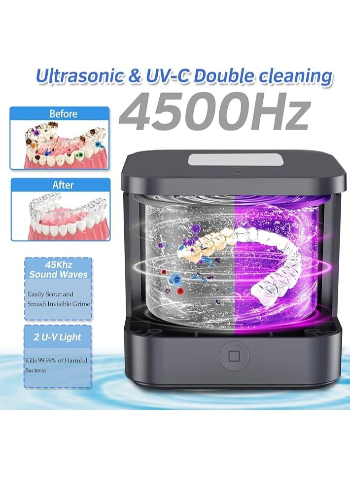AROAQ 2 IN 1 Ultrasonic Jewelry Cleaner 45kHz Professional Portable Ultrasonic Retainer Cleaner Machine for Dentures with 2UV-Light and 3 Time Mode for Retainer  Mouth Guard  Watch  Ring -Home and Travel Use 190ML - Image 3