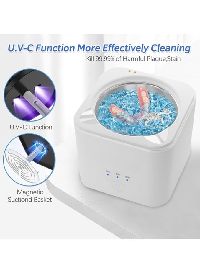 AROAQ 2 IN 1 Ultrasonic Jewelry Cleaner 45kHz Professional Portable Ultrasonic Retainer Cleaner Machine for Dentures with 2UV-Light and 3 Time Mode for Retainer  Mouth Guard  Watch  Ring -Home and Travel Use 190ML - Image 5