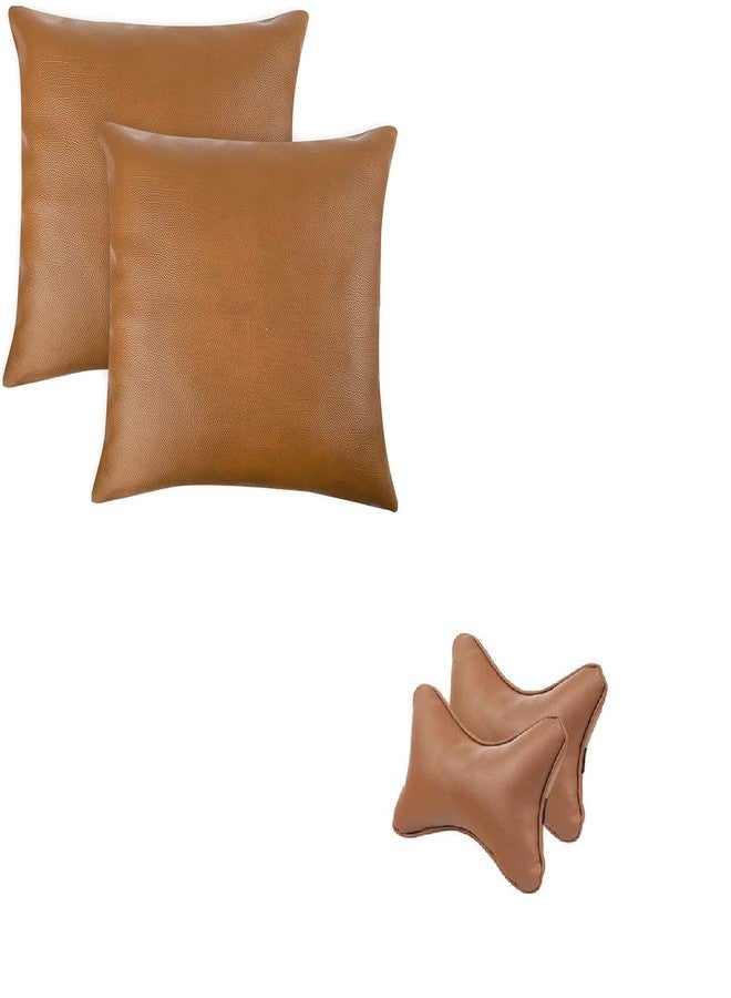 Auto Oprema (Award Winner at INDIA'S Rising Star 2024 Universal Design for All Cars Pillow Cushion Neck Rest, Set of 4 (Brown Leather Fabric) - Image 1