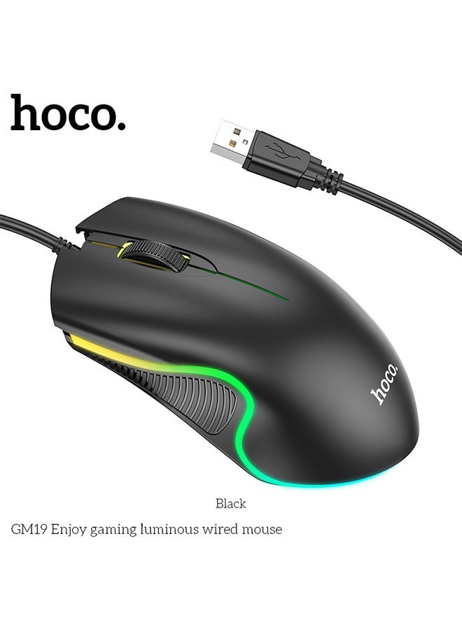 هوكو. ماوس سلكي مضيء بتقنية LED GM19 للاستمتاع بالألعاب (أسود) - Image 2