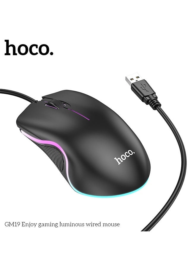 هوكو. ماوس سلكي مضيء بتقنية LED GM19 للاستمتاع بالألعاب (أسود) - Image 4