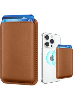 Theodor Magsafe Wallet Compatible with iPhone 14 & iPhone 13 Pro Max – Mag Safe Secure Credit Card Holder – Vegan Leather. Magnetic Card Wallet Holder - Apple iPhone 14,13,12 Compatible- Brown  - Image 1