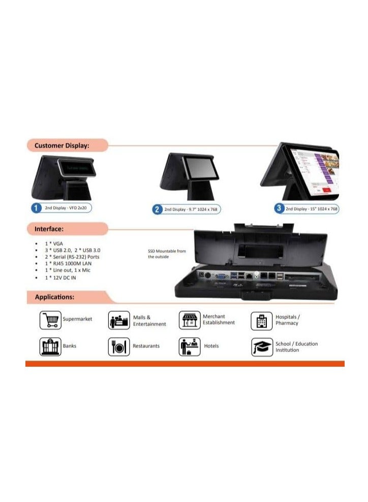 إيزي بوس EasyPOS EPPS310 POS System Core i5-4210U UPTO 2.70 UPTO 2.70GHZ 4GB 256GB SSD | EPPS310-POS-SYS - Image 2