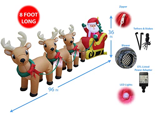 BZB Goods 8 Foot Long Christmas Inflatable Santa Claus on Sleigh with 3 Reindeer and Christmas Tree LED Lights Outdoor Indoor Holiday Decorations Blow up Lawn Inflatables Home Family Decor Yard Decoration - Image 2