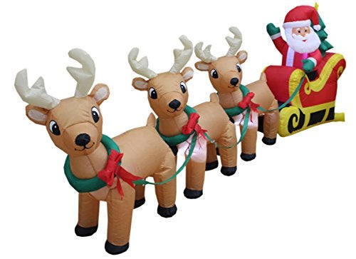 BZB Goods 8 Foot Long Christmas Inflatable Santa Claus on Sleigh with 3 Reindeer and Christmas Tree LED Lights Outdoor Indoor Holiday Decorations Blow up Lawn Inflatables Home Family Decor Yard Decoration - Image 3