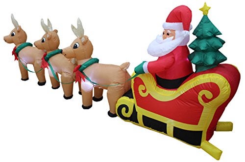 BZB Goods 8 Foot Long Christmas Inflatable Santa Claus on Sleigh with 3 Reindeer and Christmas Tree LED Lights Outdoor Indoor Holiday Decorations Blow up Lawn Inflatables Home Family Decor Yard Decoration - Image 4