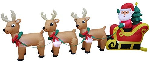 BZB Goods 8 Foot Long Christmas Inflatable Santa Claus on Sleigh with 3 Reindeer and Christmas Tree LED Lights Outdoor Indoor Holiday Decorations Blow up Lawn Inflatables Home Family Decor Yard Decoration - Image 5