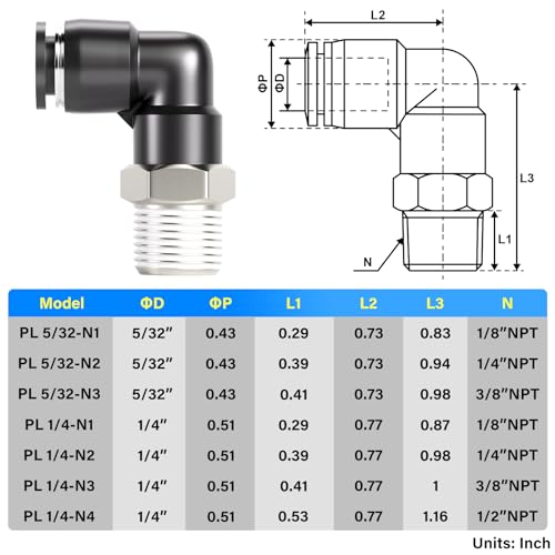 TAILONZ PNEUMATIC Male Elbow 1/4 Inch Tube OD x 1/4 Inch NPT Thread 90 Push to Connect Fittings PL-1/4-N2 (Pack of 2) - Image 2