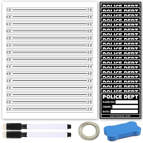 Dormirpilow Mugshot Backdrop 5×4.3FT, 20 Pack Mugshot Signs with Polyester Height Charts,Crime Scene Jail Photo Props Background with 2 Markers & Dry Erase Eraser for Bachelorette, Jail Party Decorations - Image 1