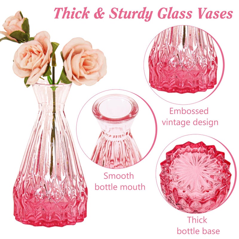 Fivenl Set of 40 Glass Bud Vases, Small Pink Glass Vases in Bulk, Mini Vintage Embossed Flower Vase for Wedding, Centerpieces, Birthday Party, Baby Shower, Home Table Decorations (Pink) - Image 3