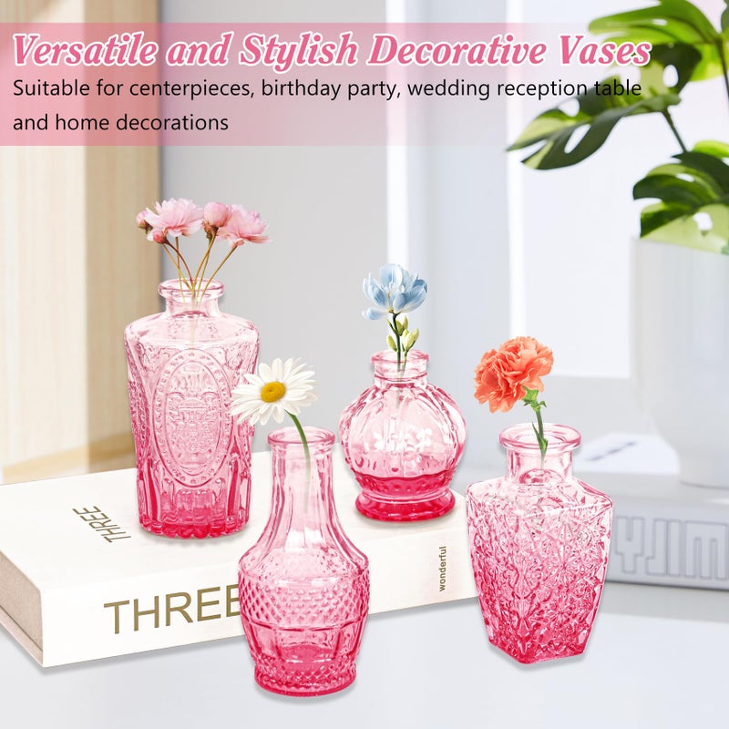 Fivenl Set of 40 Glass Bud Vases, Small Pink Glass Vases in Bulk, Mini Vintage Embossed Flower Vase for Wedding, Centerpieces, Birthday Party, Baby Shower, Home Table Decorations (Pink) - Image 5