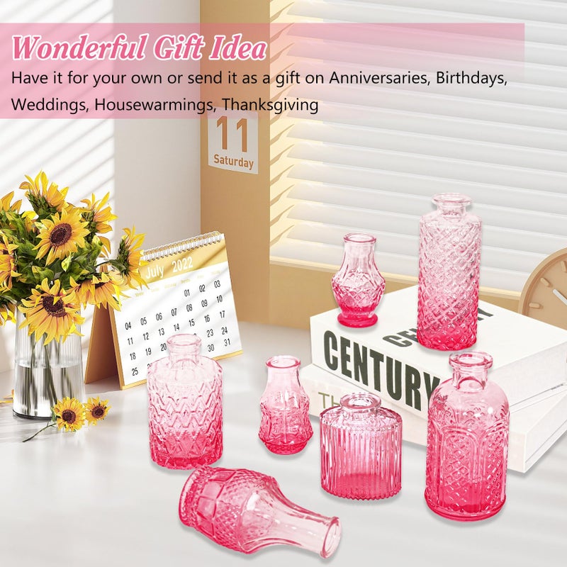 Fivenl Set of 40 Glass Bud Vases, Small Pink Glass Vases in Bulk, Mini Vintage Embossed Flower Vase for Wedding, Centerpieces, Birthday Party, Baby Shower, Home Table Decorations (Pink) - Image 4