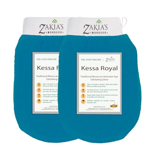 Zakia's Morocco Original Kessa Exfoliating Glove -Value Pack (2 pcs) - Teal Blue - Image 1