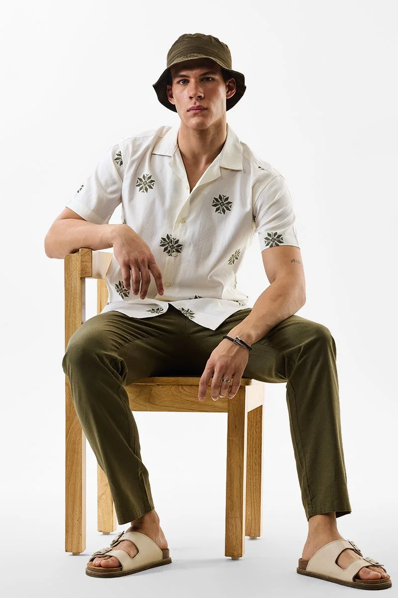 سنيتش White Embroidered Half Sleeve Regular Fit Shirt