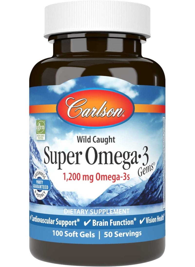 Carlson Wild Caught Super Omega-3 Gems, 1200 mg Omega-3s, 100 SoftGels  - Image 1