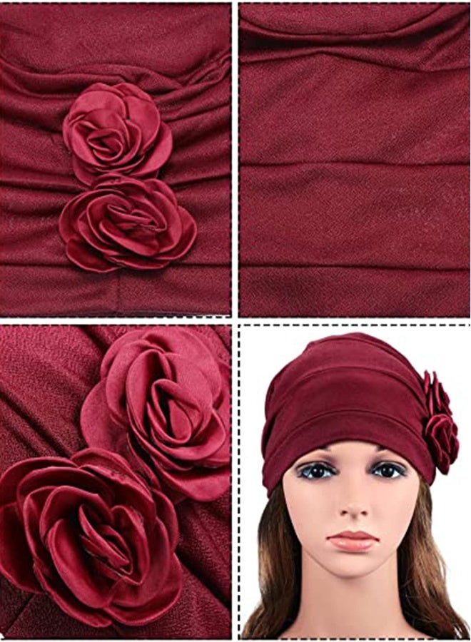 6 Pieces Women Turban Flower Caps, Vintage Beanie Headscarf Elastic Headwrap Hat, Elastic Beanie Headscarf Vintage Headwrap Hats for Women  - Image 3