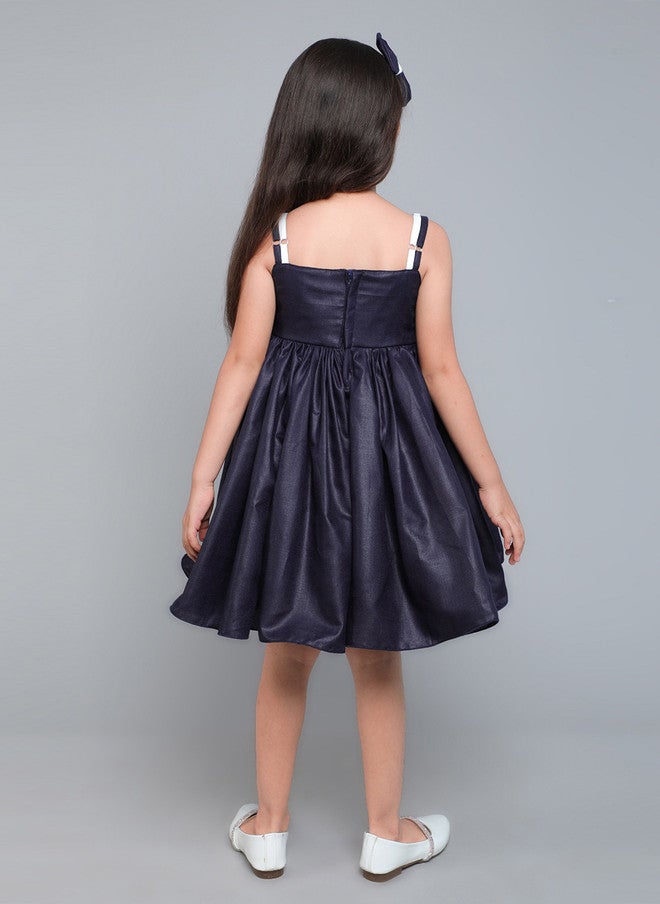 PinkChick Navy Blue Colourblocked Fit & Flare Dress for Girls - Image 5