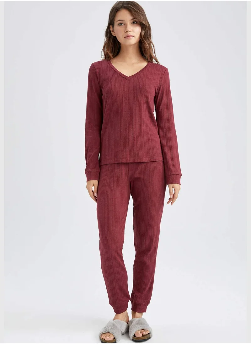 DeFacto Woman Regular Fit V-Neck Long Sleeve Homewear Knitted Tops