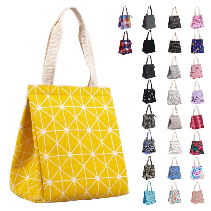 iknoe Insulated Lunch Bag for Women 9L Sturdy WideOpen Foldable  Portable Lunch Tote with Interior Pockets Waterresistant Thermal Lunch Cooler for Adults Picnic Beach Yellow