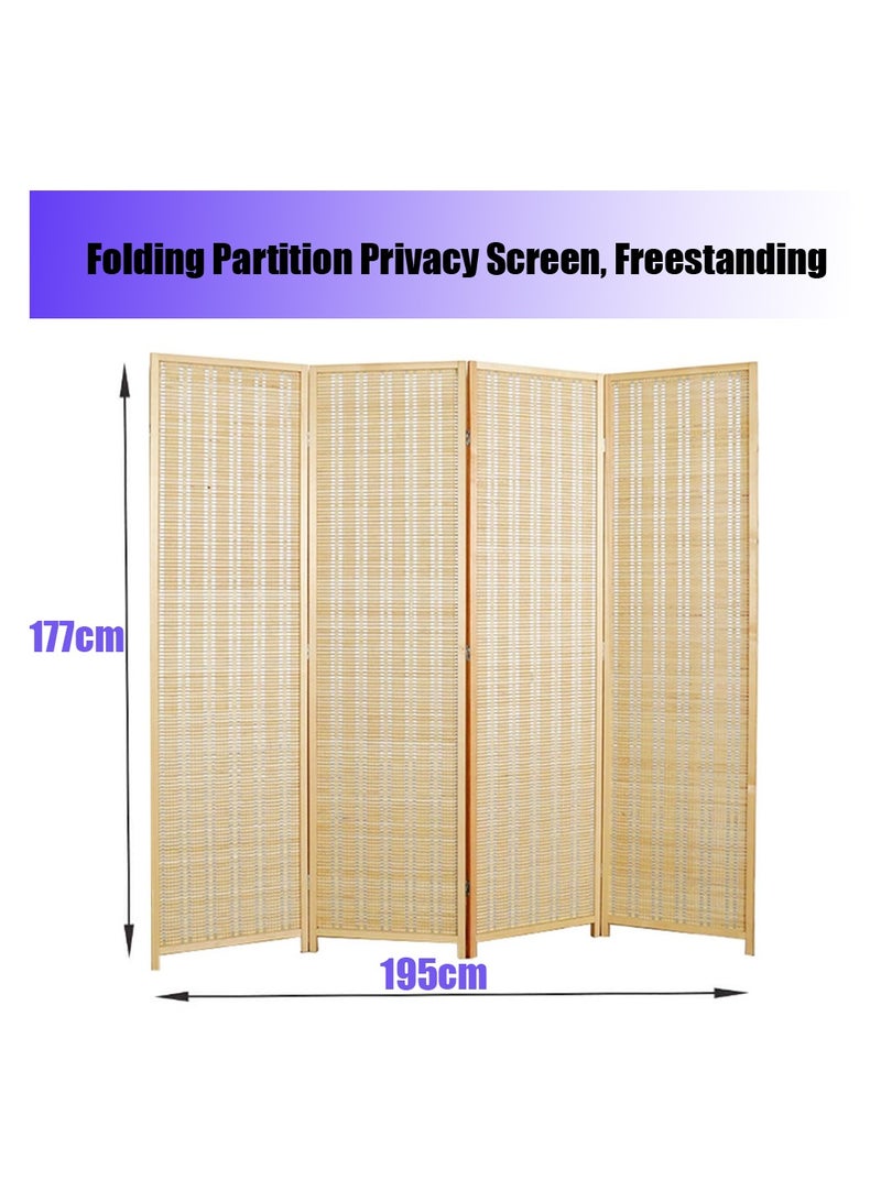 LINGWEI LINGWEI 177x195cm 4-Panel Bamboo Room Divider – Freestanding, Foldable Privacy Screen with Natural Woven Design – Portable, Elegant Partition for Home, Office, or Restaurant  - Image 2