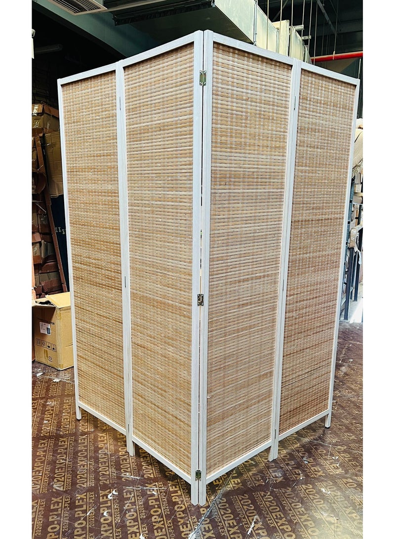 LINGWEI LINGWEI 177x195cm 4-Panel Bamboo Room Divider – Freestanding, Foldable Privacy Screen with Natural Woven Design – Portable, Elegant Partition for Home, Office, or Restaurant  - Image 3