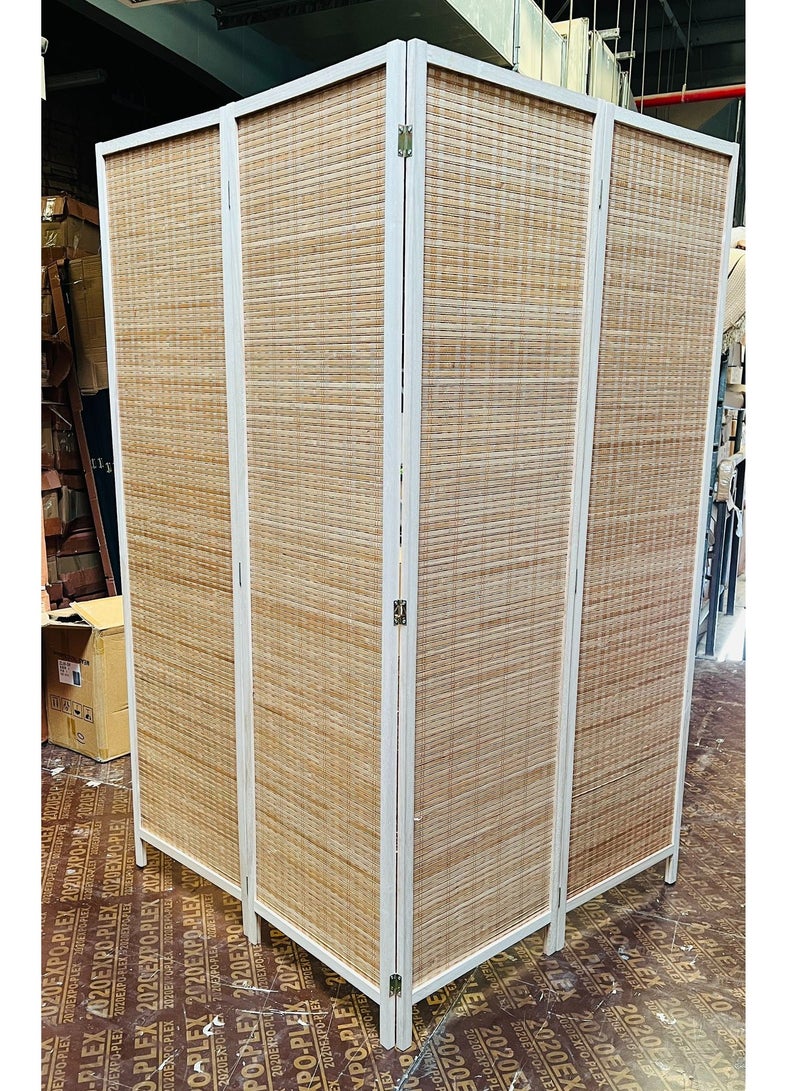 LINGWEI LINGWEI 177x195cm 4-Panel Bamboo Room Divider – Freestanding, Foldable Privacy Screen with Natural Woven Design – Portable, Elegant Partition for Home, Office, or Restaurant  - Image 4