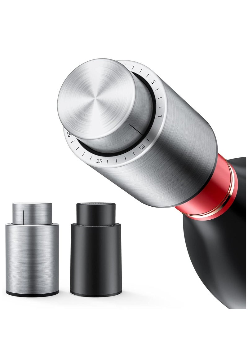 SYOSI Wine Bottle Stoppers 2-in-1 Vacuum Wine Stopper Stainless Steel Wine Savers, Reusable Wine Preserver, Vacuum Pump Corks Keep Wine Really Fresh - Image 1