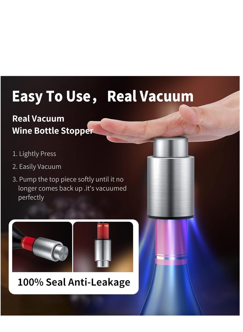 SYOSI Wine Bottle Stoppers 2-in-1 Vacuum Wine Stopper Stainless Steel Wine Savers, Reusable Wine Preserver, Vacuum Pump Corks Keep Wine Really Fresh - Image 4