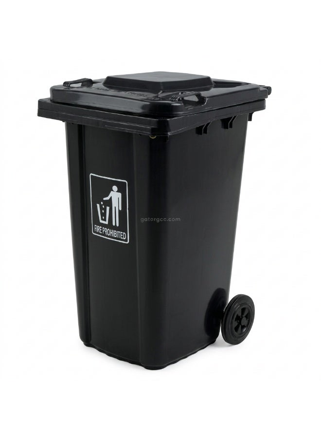 EK Bins Outdoor Waste Bin | Functional Garbage Bin | Durable Plastic Finish | Rubber-Wheeled & Mobile | Suitable For Outdoor Areas, Villas, Malls, Restaurants, & More | 240 Liters | Black - Image 1