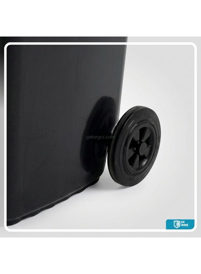 EK Bins Outdoor Waste Bin | Functional Garbage Bin | Durable Plastic Finish | Rubber-Wheeled & Mobile | Suitable For Outdoor Areas, Villas, Malls, Restaurants, & More | 240 Liters | Black - Image 3