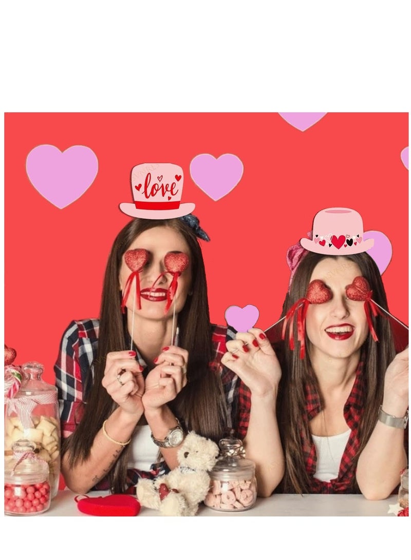 سيوسي دعائم الصور، 25 قطعة من دعامات الصور الرومانسية باللونين الوردي والأحمر لصالح الحفلات، مزيج من القبعات والقلوب والنظارات والزهور لعشاق الزوجين الدعائم السيلفي وأعياد الميلاد وحفلات الزفاف وحفلات الخطوبة - Image 5