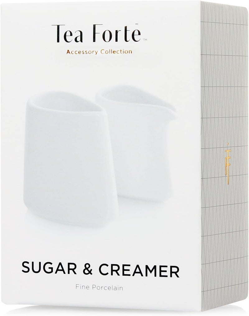 Tea Forte طقم موزع سكر أبيض من البورسلين الناعم 2 قطعة مع صنبور ووعاء كريمة، ملحقات بار الشاي والقهوة، طقم تقديم لشخص واحد، آمن للغسل في غسالة الصحون - Image 2