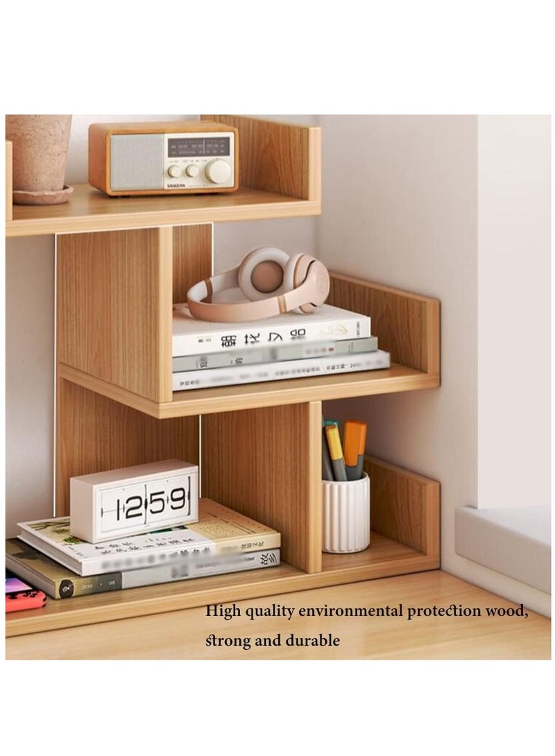 XiuWoo 4-Tier Wood Tree Shape Desktop Bookshelf Organizer and Office Storage Rack, Natural Stand Shelf  with Drawer for Office and Home - Image 2