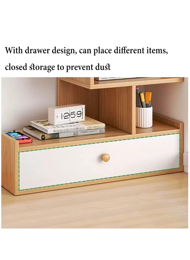 XiuWoo 4-Tier Wood Tree Shape Desktop Bookshelf Organizer and Office Storage Rack, Natural Stand Shelf  with Drawer for Office and Home - Image 3