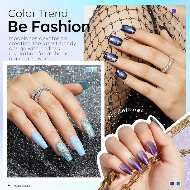 modelones Chameleon Gel Nail Polish Set- 6 Colors Valentines Winter Aurora Shimmer Glitter Gel Polish Kit Blue Green Purple Nail Gel Polish Soak Off LED Nail Lamp Nail Art Gel Kit DIY Salon Gift - Image 4