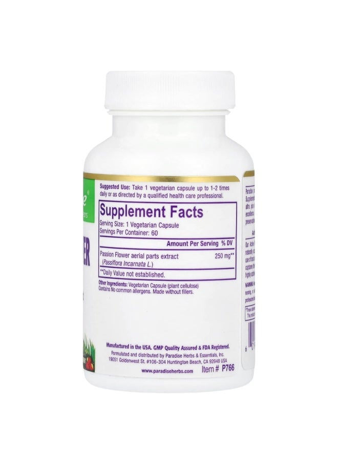 Paradise Herbs Paradise Herbs, Passion Flower, 250 mg, 60 Vegetarian Capsules  - Image 2